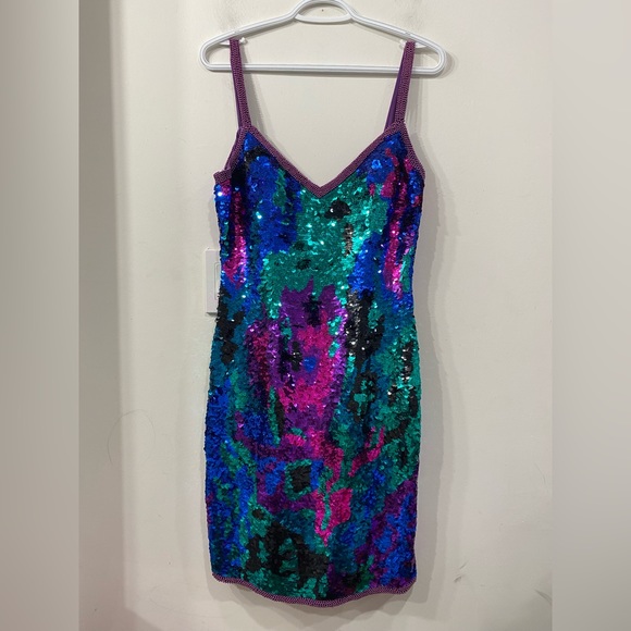 Alyce Designs Vintage Silk Sequinned Beaded Sleeveless Party Evening Dress 10 - Picture 1 of 13